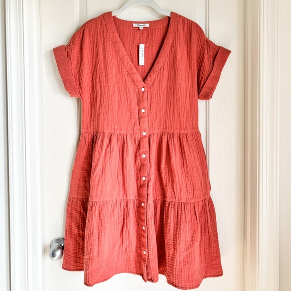 Madewell Mini Dress Cuff Sleeve Button Front Size XS NWT - Picture 6 of 9